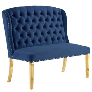 Pemberly Row Modern 43&quot Velvet & Steel Dining Bench in Blue/Gold