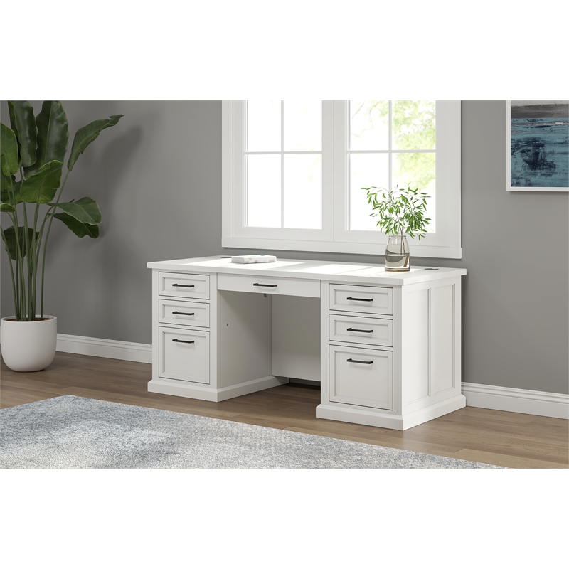 Pemberly Row Modern Wood Executive Desk Office Desk Fully Assembled White