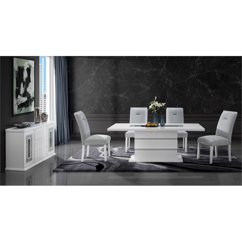 Pemberly Row Modern Wood White Dining Table with Clear Glass Inlay