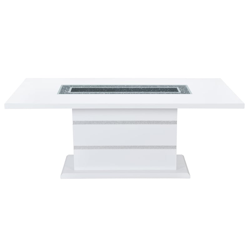 Pemberly Row Modern Wood White Dining Table with Clear Glass Inlay