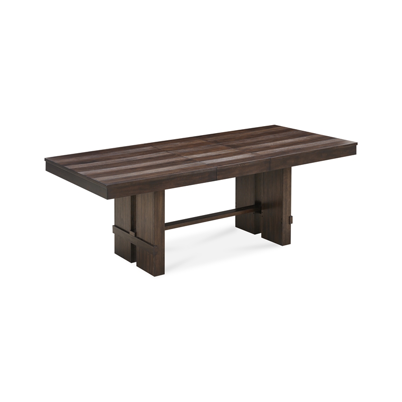 Pemberly Row 7Pc Extendable Dining Set with 6 Solid Wood Antique Brown Chairs