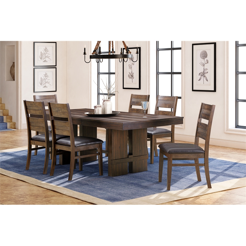 Pemberly Row 7Pc Extendable Dining Set with 6 Solid Wood Antique Brown Chairs