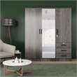 Pemberly Row Engineered Wood Wardrobe Armoire with Mirror in Gray