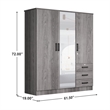 Pemberly Row Engineered Wood Wardrobe Armoire with Mirror in Gray