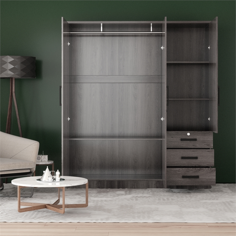 Pemberly Row Engineered Wood Wardrobe Armoire with Mirror in Gray