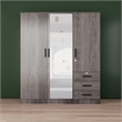 Pemberly Row Engineered Wood Wardrobe Armoire with Mirror in Gray