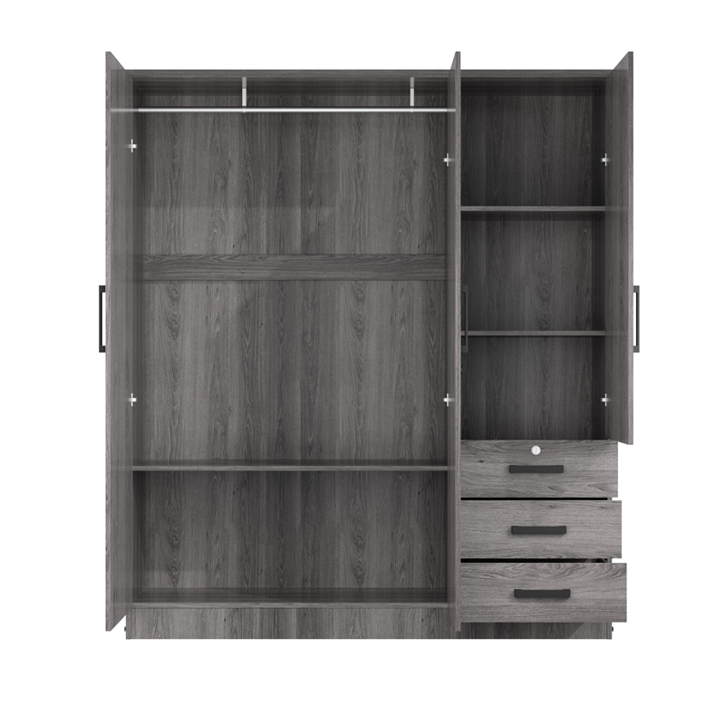 Pemberly Row Engineered Wood Wardrobe Armoire with Mirror in Gray