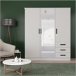 Pemberly Row Engineered Wood Wardrobe Armoire with Mirror in White
