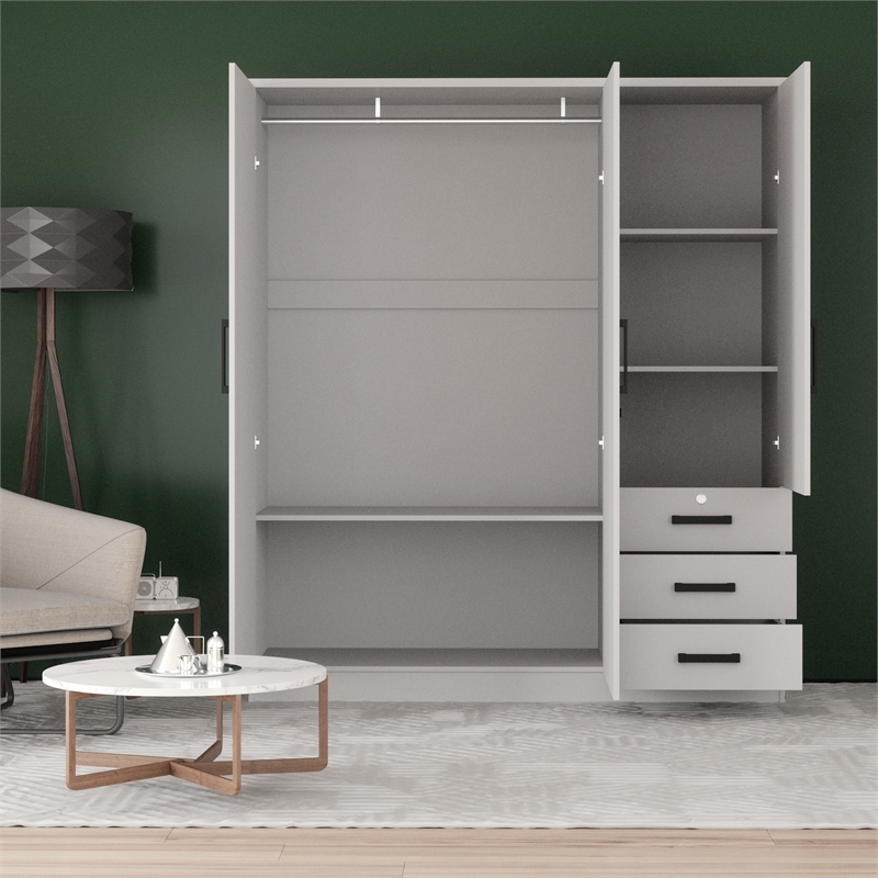 Pemberly Row Engineered Wood Wardrobe Armoire with Mirror in White