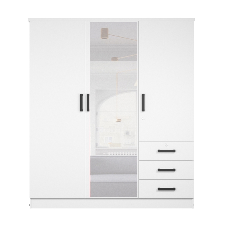Pemberly Row Engineered Wood Wardrobe Armoire with Mirror in White
