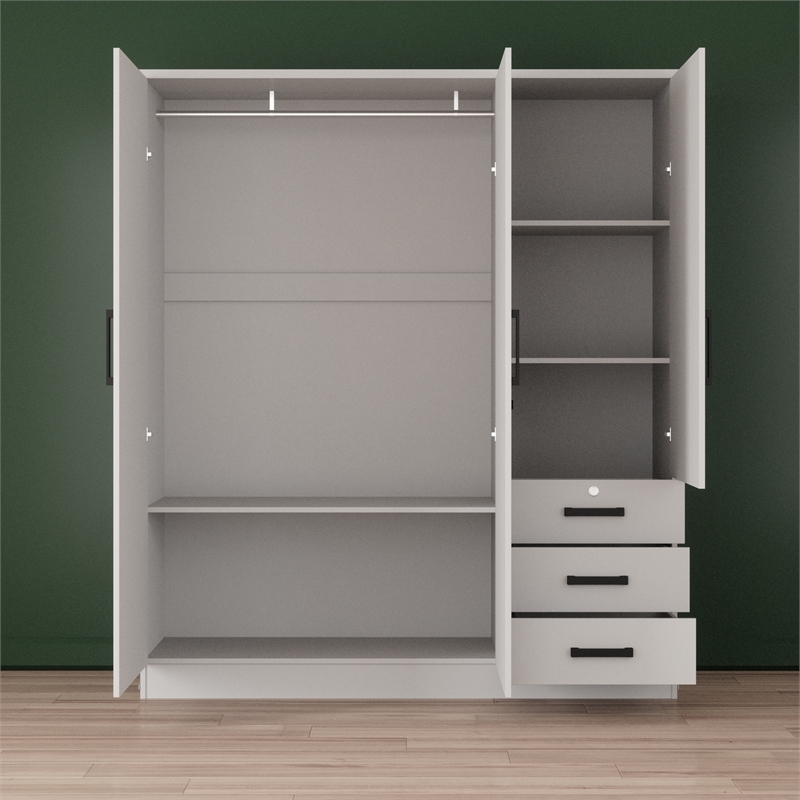 Pemberly Row Engineered Wood Wardrobe Armoire with Mirror in White