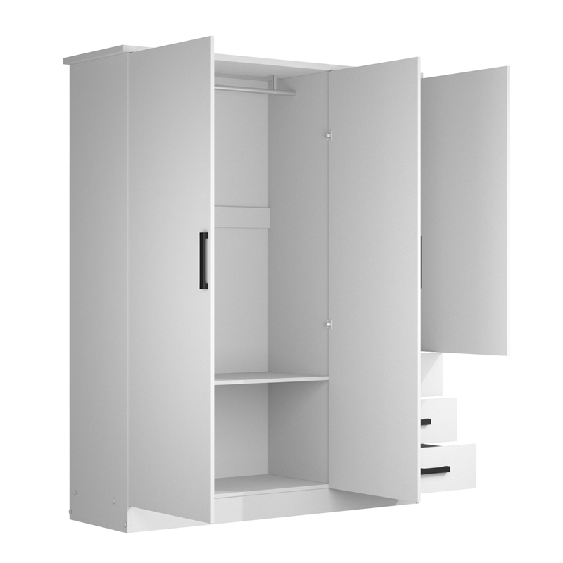 Pemberly Row Engineered Wood Wardrobe Armoire with Mirror in White