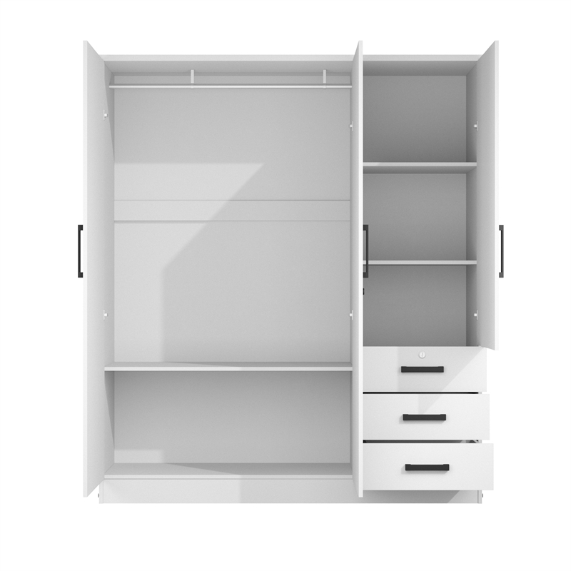 Pemberly Row Engineered Wood Wardrobe Armoire with Mirror in White