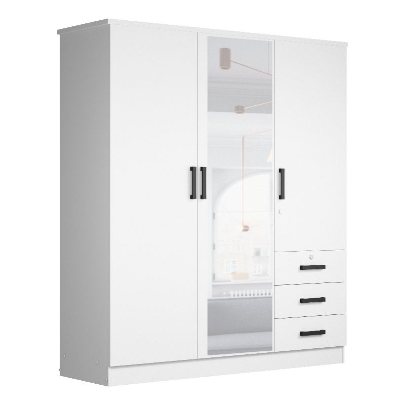 Pemberly Row Engineered Wood Wardrobe Armoire with Mirror in White