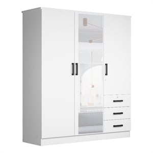 Pemberly Row Engineered Wood Wardrobe Armoire with Mirror in White