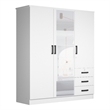Pemberly Row Engineered Wood Wardrobe Armoire with Mirror in White