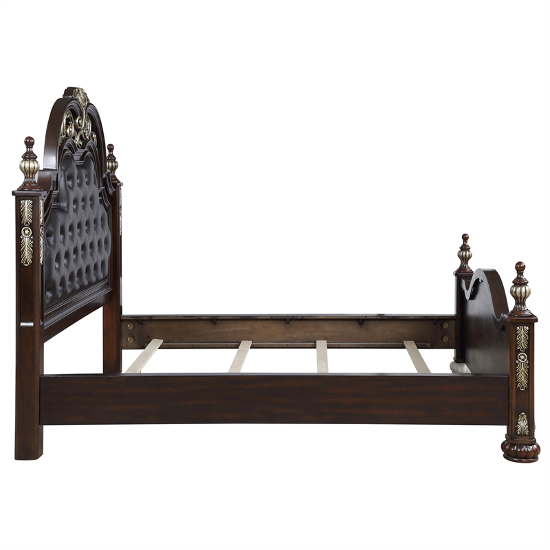 Pemberly Row Contemporary Solid Wood King Bed in Madeira Brown