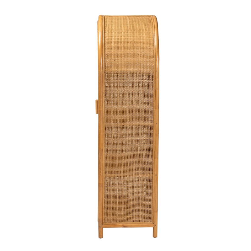 Pemberly Row Modern Bohemian Light Honey Rattan Large Storage Cabinet