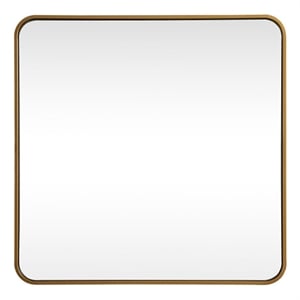 Pemberly Row 30x30&quot Soft Corner Square Metal Mirror in Brass