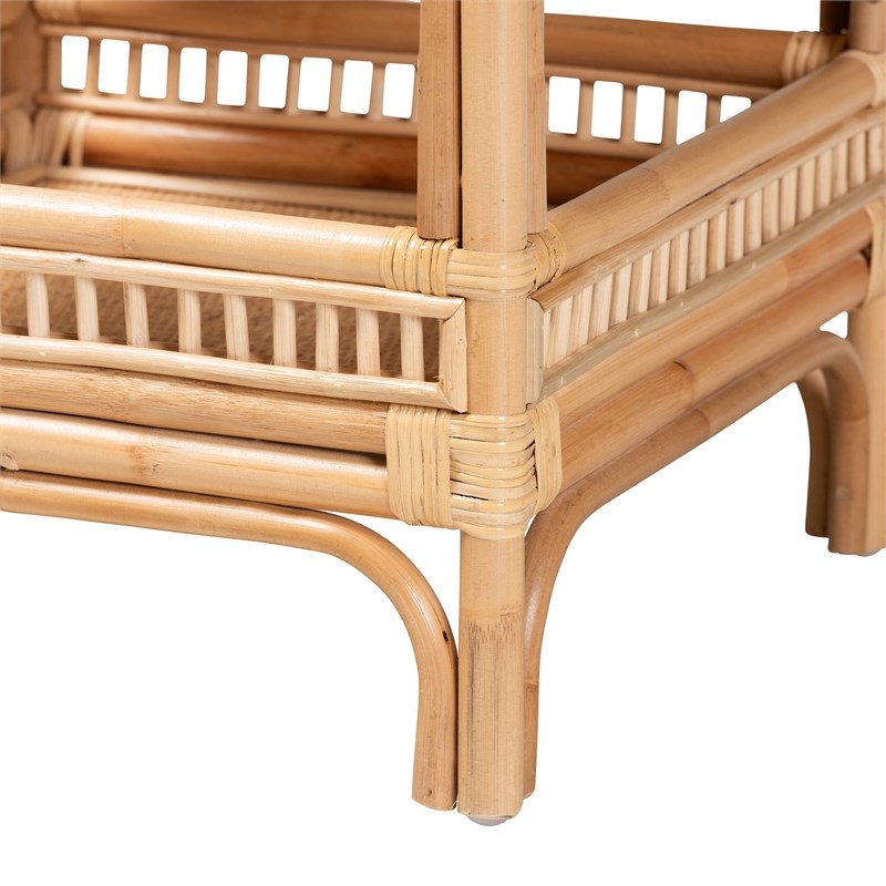 Pemberly Row Contemporary Bohemian Natural Finish Rattan End Table