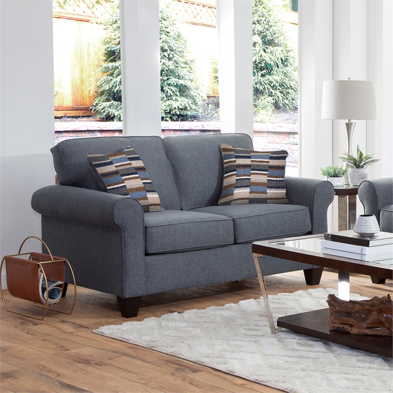 Pemberly Row Contemporary Rolled Arm Loveseat with Two Pillows