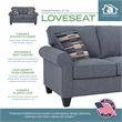 Pemberly Row Contemporary Rolled Arm Loveseat with Two Pillows