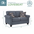 Pemberly Row Contemporary Rolled Arm Loveseat with Two Pillows