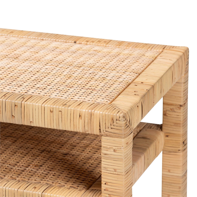 Pemberly Row Light Honey Rattan and Acacia Wood Console Table