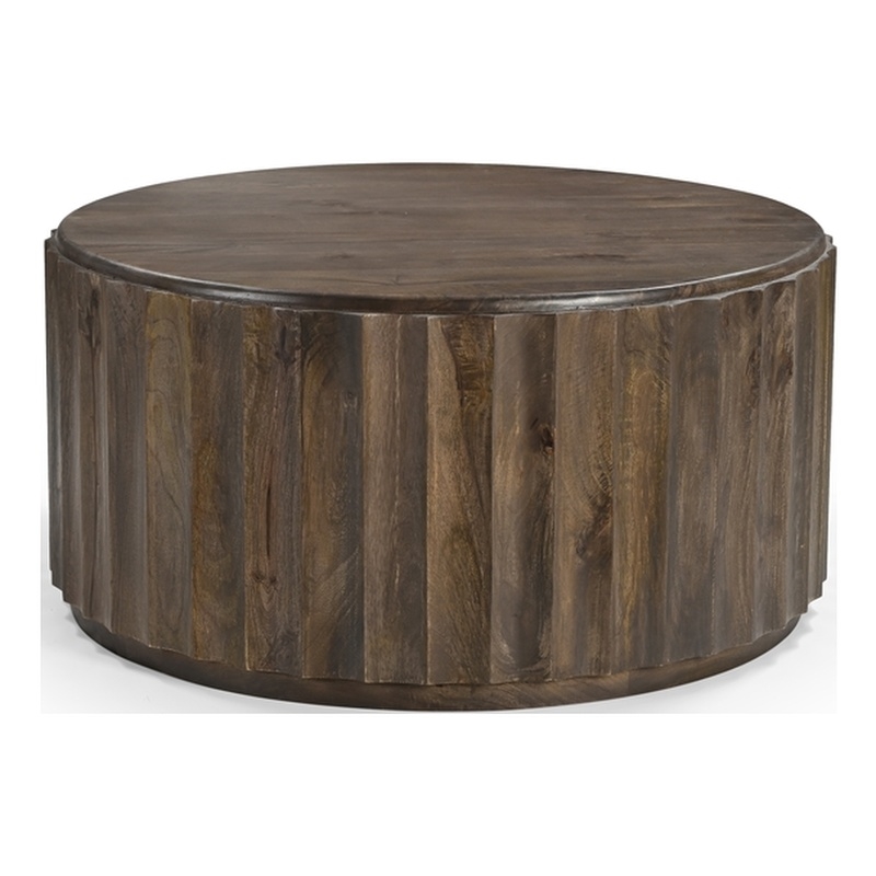 Pemberly Row Modern Round Solid Wood Coffee Table in Dark Brown