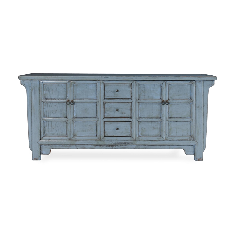 Pemberley Row Reclaimed Pine Blue Sideboard Rectangular Adjustable Shelves 77