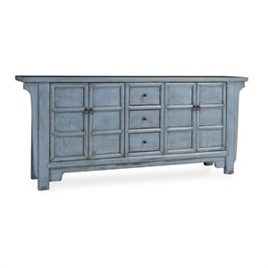 Pemberley Row Reclaimed Pine Blue Sideboard Rectangular Adjustable Shelves 77&quot Unassembled