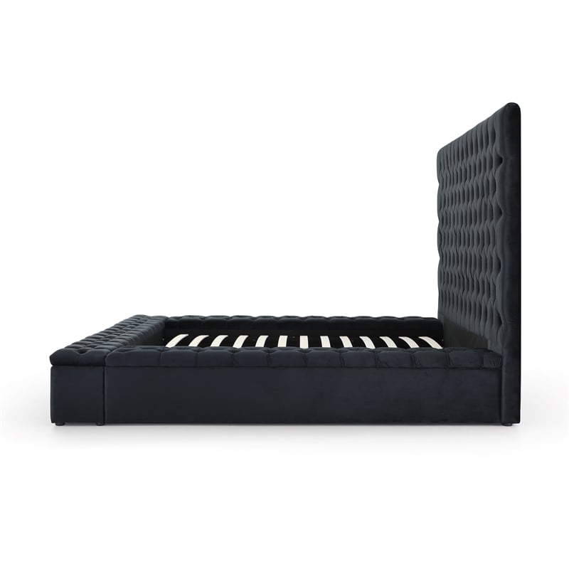 Pemberly Row Queen Velvet Tufted Upholstered Storage Platform Bed in Black
