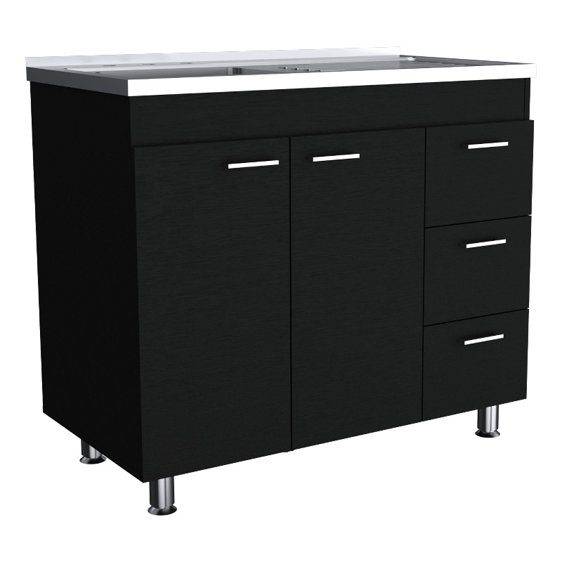 Pemberly Row Contemporary Utility Sink Engineered Wood Black