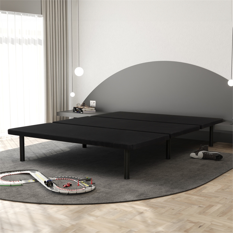 Pemberly Row Black Upholstered Full Platform Bed Frame with Steel Construction
