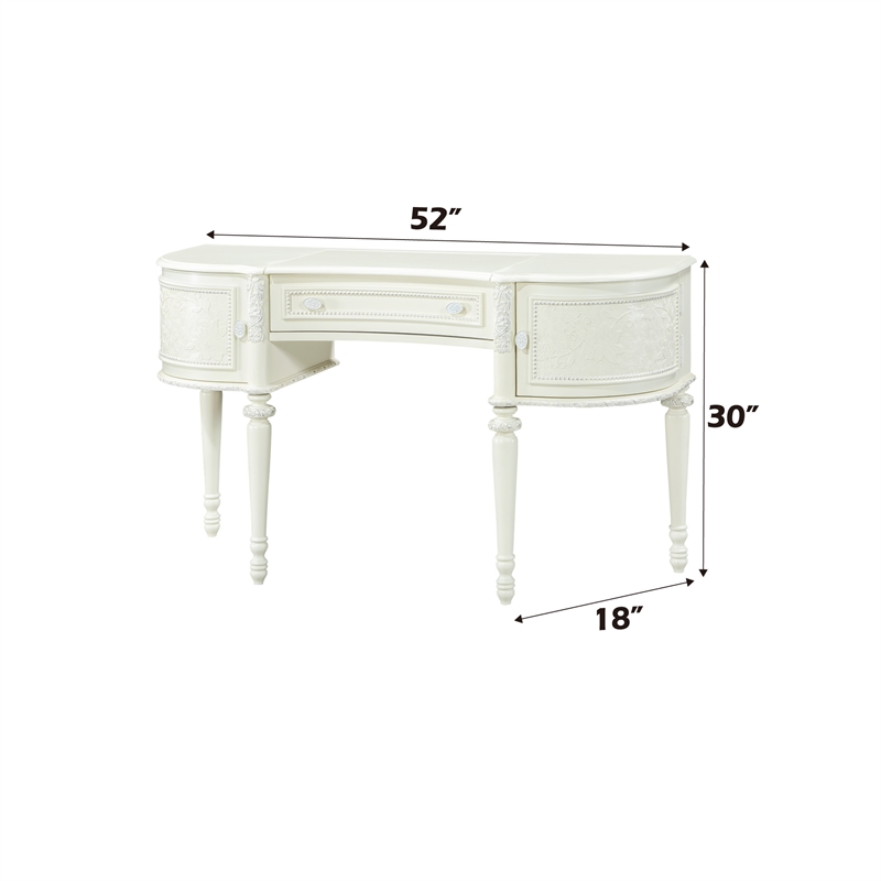 Pemberly Row 3-Drawer Transitional Wood Vanity Desk and Mirror in Ivory