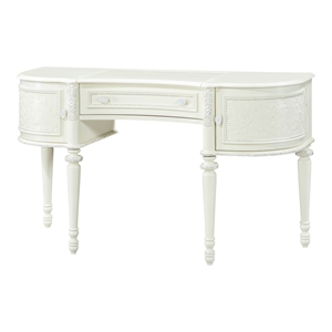 Pemberly Row 3-Drawer Transitional Wood Vanity Desk and Mirror in Ivory