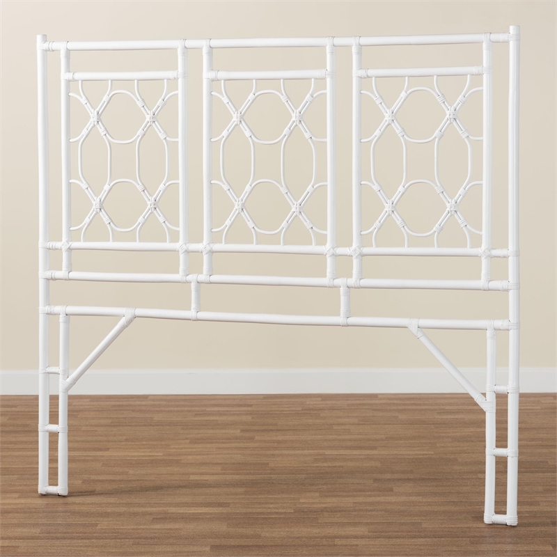 Pemberley Row Rattan White Headboard Rectangular Handcrafted Queen Size Assembled
