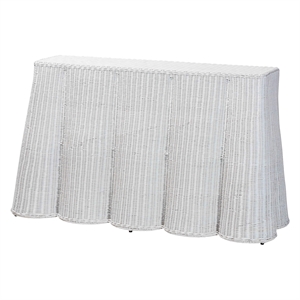 Pemberley Row Rattan White Console Table Rectangular Scalloped 54.3&quot Assembled