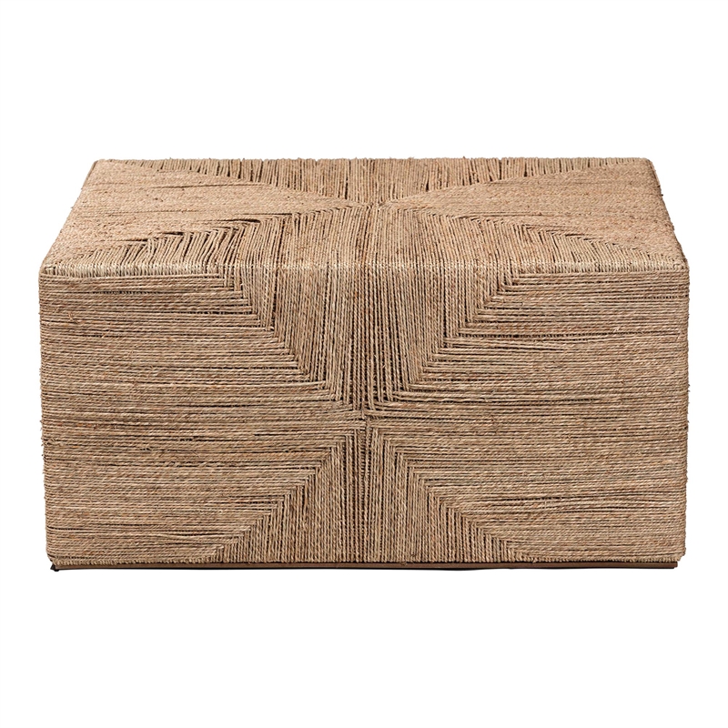 Pemberly Row Contemporary Japandi Natural Seagrass Coffee Table