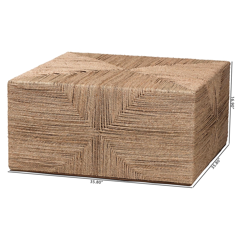 Pemberly Row Contemporary Japandi Natural Seagrass Coffee Table