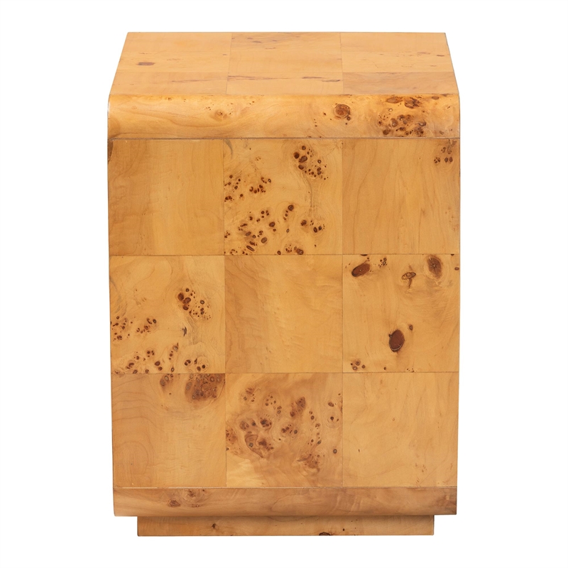 Pemberly Row Modern Natural Real Burl Wood 1-Drawer Nightstand