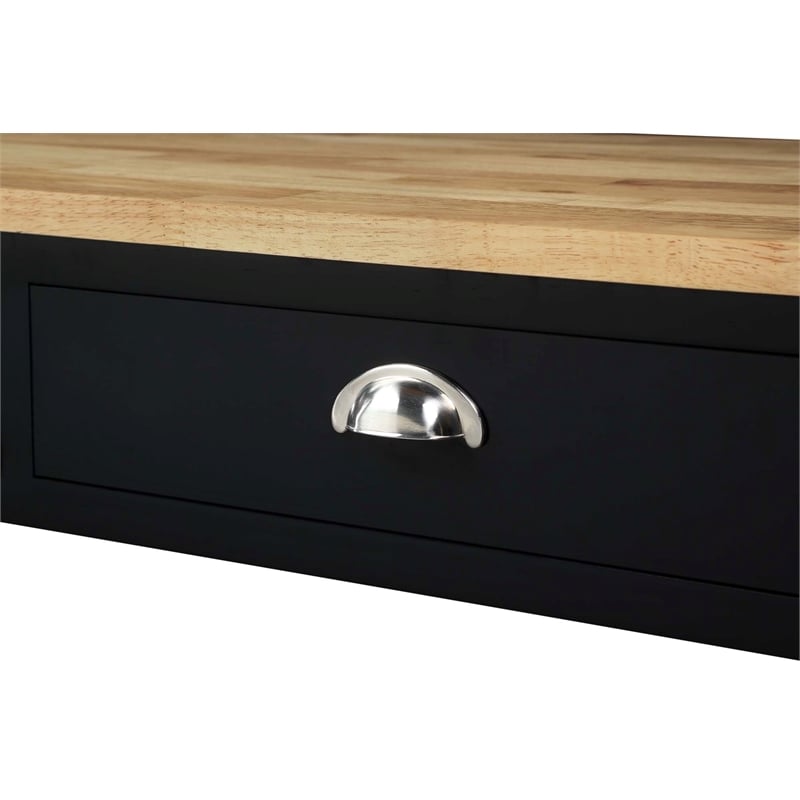 Pemberly Row Three-Tier Butcher Block Kitchen Cart with Drawers in Black Wood
