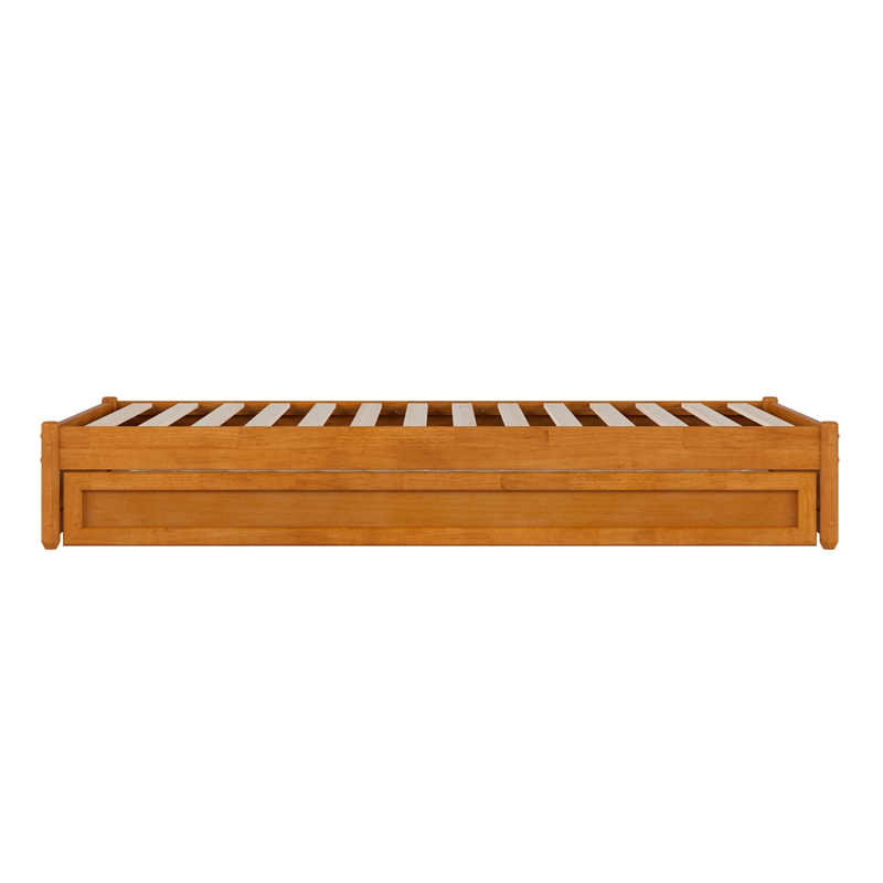 Pemberly Row Twin XL Wood Panel Platform Bed with Twin XL Trundle - Light Toffee