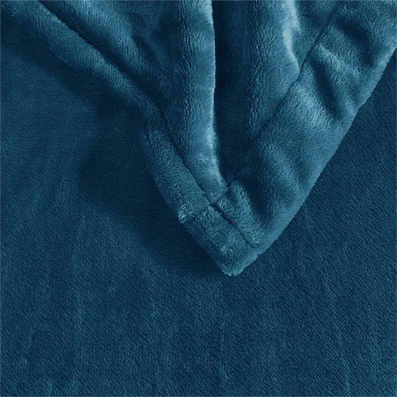 Pemberly Row Polyester Solid Microlight Reversible Heated Blanket in Teal Blue