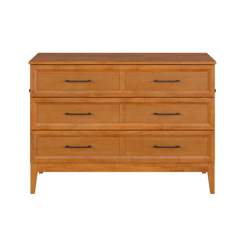 Pemberly Row Full Murphy Bed Chest w/ Mattress & Built-in Charger - Light Toffee
