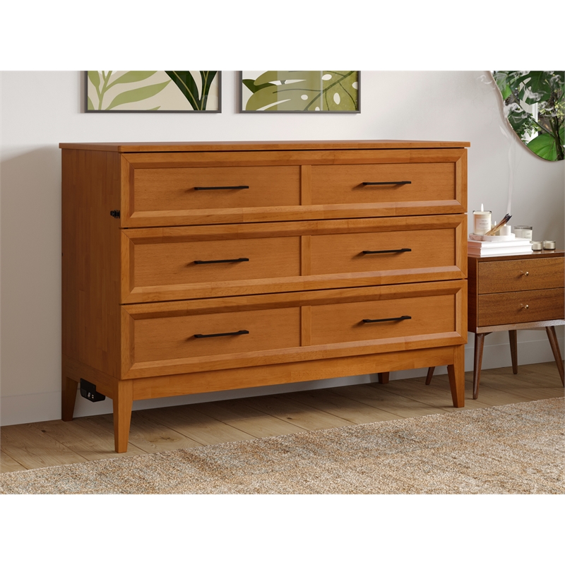 Pemberly Row Full Murphy Bed Chest w/ Mattress & Built-in Charger - Light Toffee