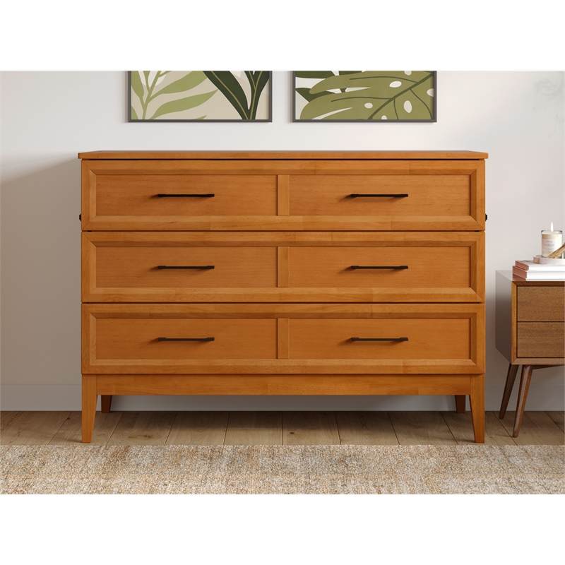 Pemberly Row Full Murphy Bed Chest w/ Mattress & Built-in Charger - Light Toffee