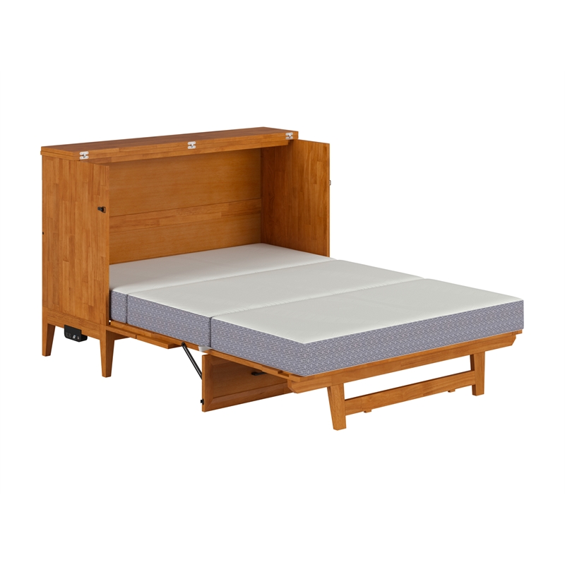 Pemberly Row Full Murphy Bed Chest w/ Mattress & Built-in Charger - Light Toffee