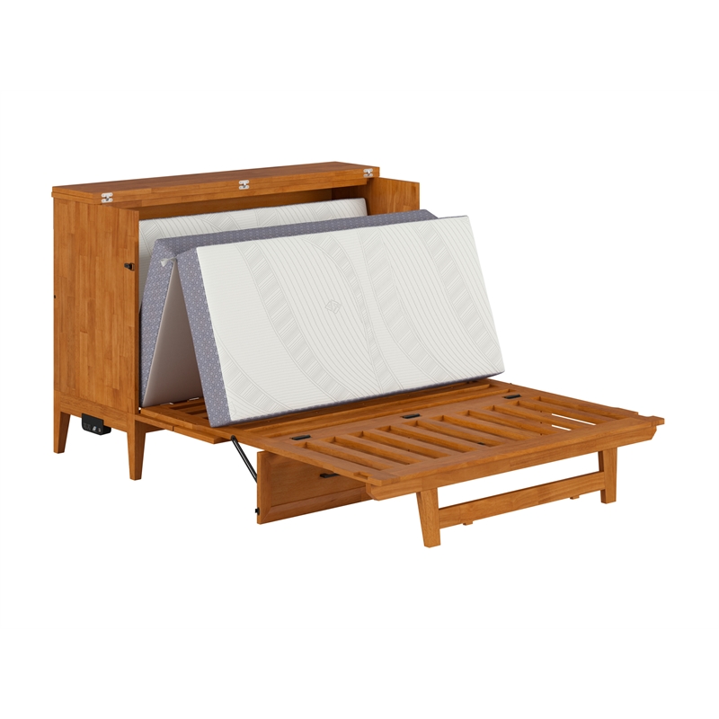 Pemberly Row Full Murphy Bed Chest w/ Mattress & Built-in Charger - Light Toffee