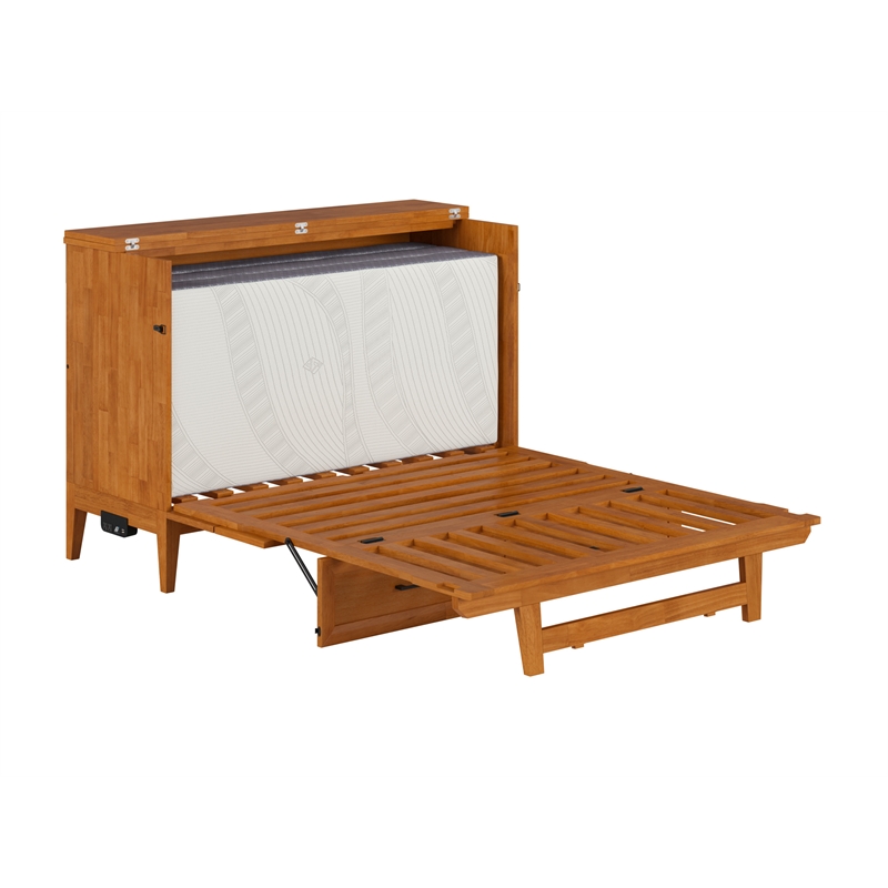 Pemberly Row Full Murphy Bed Chest w/ Mattress & Built-in Charger - Light Toffee
